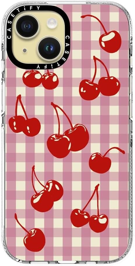 CASETiFY Clear iPhone 15 Case [Not Yellowing / 6.6 ft. 3X Military Grade Drop Protection/Compatible with Magsafe] - Cherry Gingham - Clear
