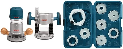 BOSCH 1617EVSPK Wood Router Combo Kit + BOSCH RA1128 Router Template Guide Set