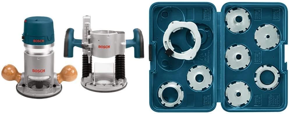 BOSCH 1617EVSPK Wood Router Combo Kit + BOSCH RA1128 Router Template Guide Set