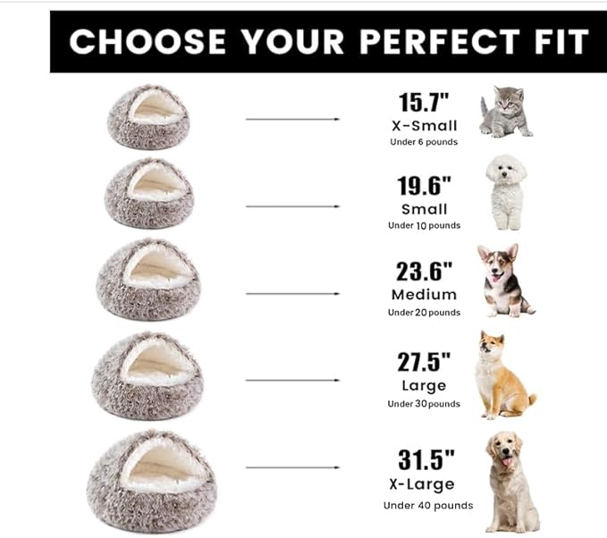 NOYAL Round Hooded Donut Dog Bed for Small & Medium Pets - Plush Fluffy Anti-Anxiety Cat Cave Bed with Cover