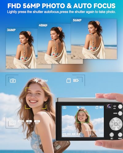 5K Digital Camera 56MP Cameras for Photography Autofocus,10X Optical Zoom