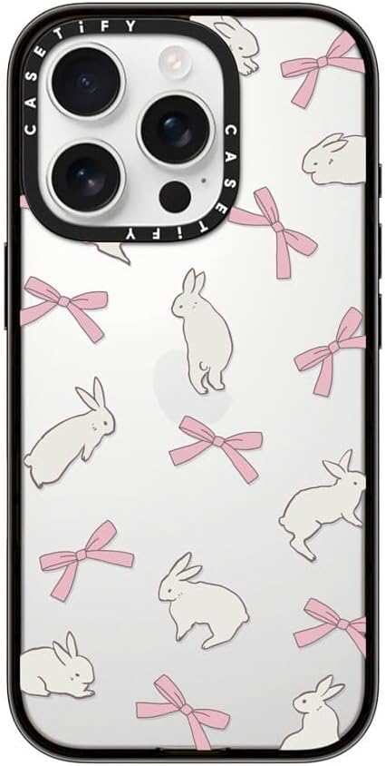 CASETiFY Compact iPhone 16 Pro Case [4 ft. 2X Military Grade Drop Protection/Slim/Lightweight] - Rabbit Ribbon - Clear Black