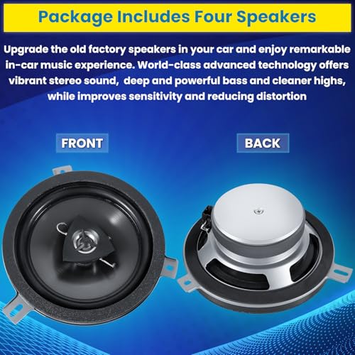 4 Pack Speaker Upgrade For 2007-2018 Jeep Wrangler JK JKU & Grand Cherokee, Commander, Liberty, Dodge Challenger, Durango, Dakota, Nitro, Chrysler 6.5 Inch 2-Way Car Audio Speaker Replace OEM 77KICK10