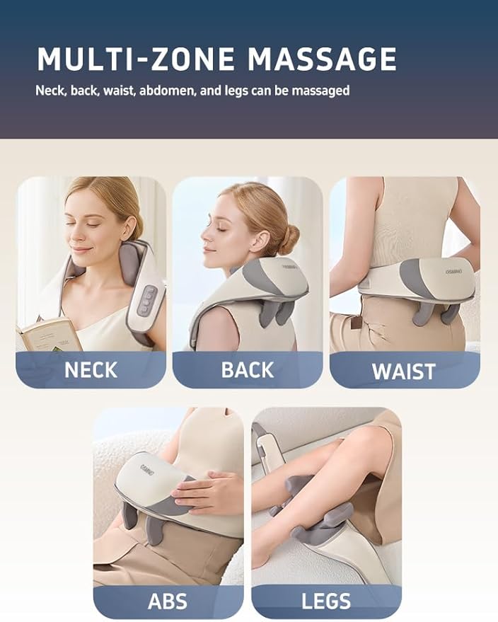 Shiatsu Neck and Shoulder Massager with Heat, 6D Deep Tissue Relaxation, Cordless Portable Electric Kneading Massager for Home Office Car, Gift for Mom Dad Men Women
