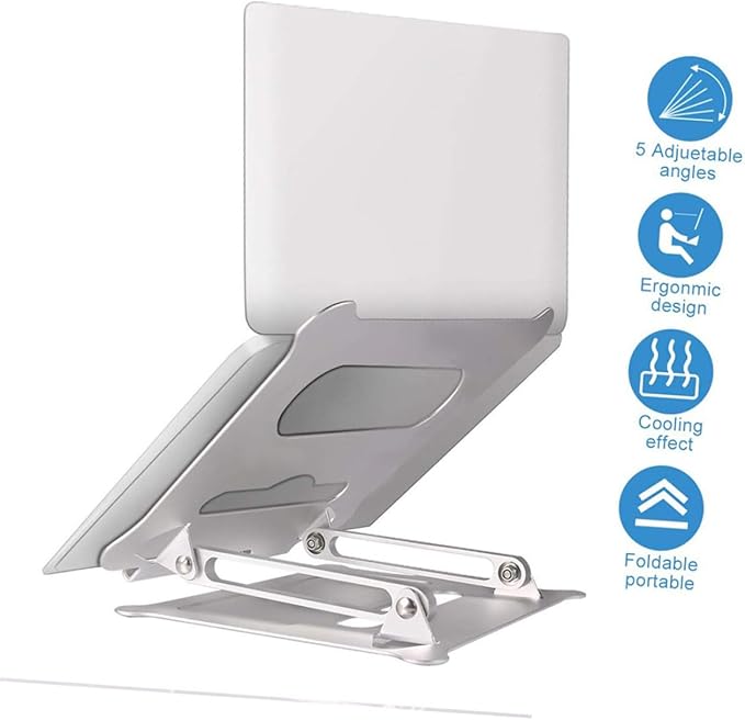 Zerodeko Aluminum Alloy Adjustable Foldable Laptop Computer Stand Portable Notebook PC Holder for Office and Travel Use Silver
