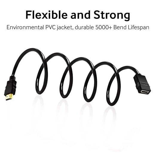 Cmple - HDMI Extension Cable 1.5 ft Male to Female HDMI Adapter Cord 4K@60Hz 2150p 1080p 3D Audio/Video Extender Compatible with Laptop, Gaming PC, HDTV