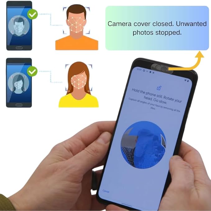 Front Camera Cover | Smartphones Webcam Cover Protect Privacy, Camera Privacy Covers Compatible for Galaxy, Pixel & iPad, Ultra-Thin Privacy Protection Slide | 2 Pack | Black