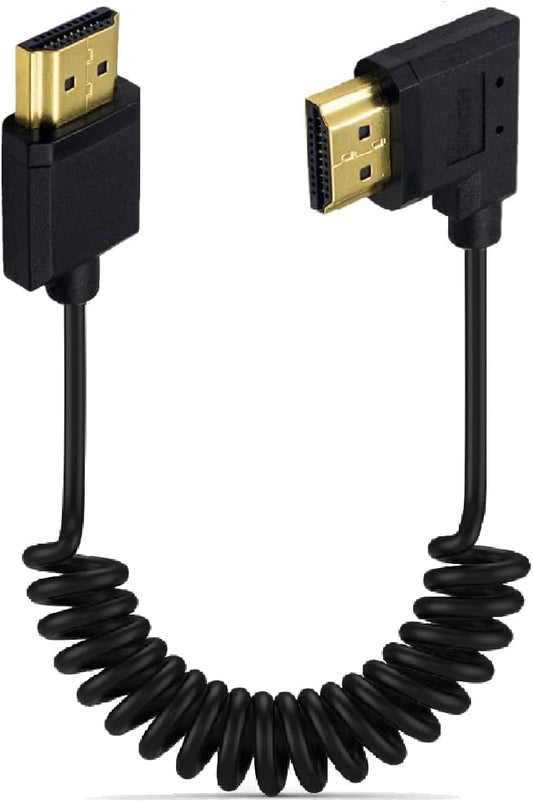 3.9ft HDMI 4K@60Hz Coiled Cable, Right Angle HDMI 2.0 Version Male to Male Adapter Spring Spiral Cord, 18Gbps High Speed, High Definition
