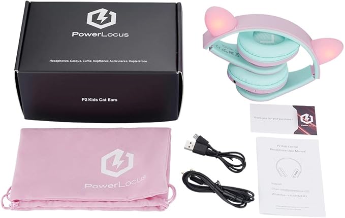 PowerLocus Kids Headphones Over-Ear, Bluetooth Wireless Headphones for Kids,with Microphone, Safe 85DB Volume Limited, Foldable with Carry Case, Audio Cable, Micro SD mode for Online Classes,PC,Phones