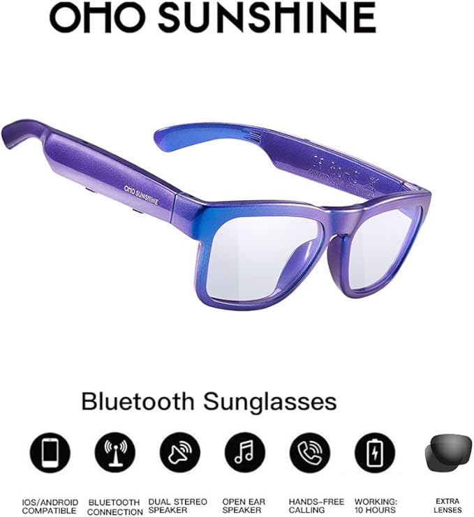 OhO sunshine, Polarized Sunglasses with Bluetooth Speaker, Open Ear Audio, Athletic/Outdoor UV Protection and Voice Control