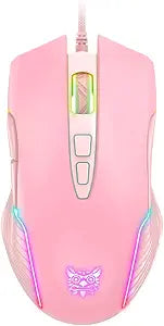 RGB Gaming Mouse Wired, 6400 DPI & 7 Buttons, Pink
