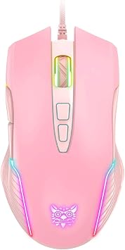 RGB Gaming Mouse Wired, 6400 DPI & 7 Buttons, Pink