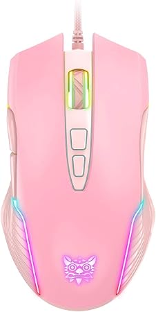 RGB Gaming Mouse Wired, 6400 DPI & 7 Buttons, Pink