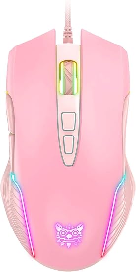 RGB Gaming Mouse Wired, 6400 DPI & 7 Buttons, Pink
