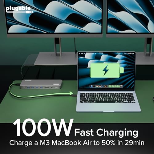 Plugable USB C Docking Station, Dual Monitor 4K 60Hz 2X HDMI or DisplayPort
