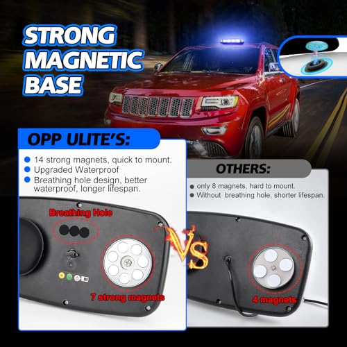 Rechargeable Strobe Light Blue Wireless Battery, 17 Flashing Mode, High Low Brightness, 48pcs Led, Beacon Roof Top Hazard Flash Warning Lights for Vehicles Trucks Snow Plow Postal Mail UTV, 1PC Pack