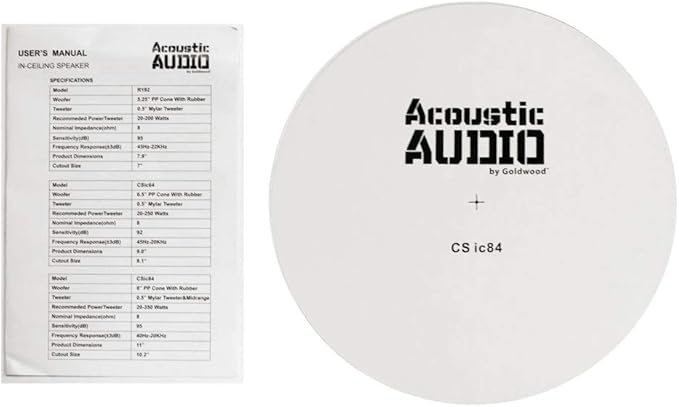 Acoustic Audio by Goldwood CSic84 Frameless 8" in Ceiling 5 Speaker Set 3 Way Home Theater Speakers, White, (Model: CSic84-5S)