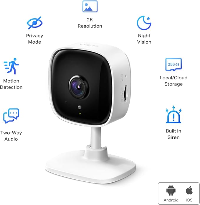 Tapo TP-Link 2K Indoor Security Camera for Baby Monitor, Dog Camera w/Motion Detection, 2-Way Audio Siren, Night Vision, Cloud & SD Card Storage(Up to 256 GB), Works w/Alexa & Google Home C110