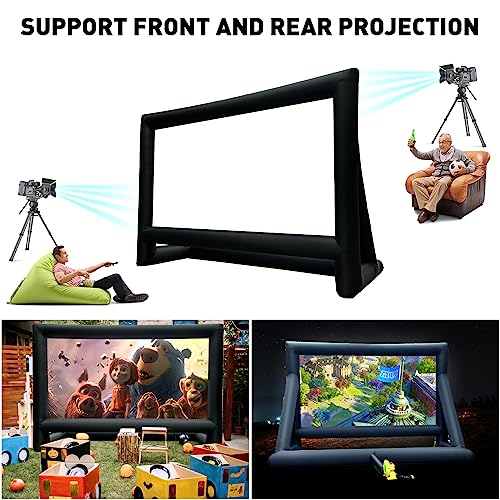 Inflatable Projector Screen, 24FT Blow Up Movie Screen Outdoor Projector, Easy Set Up One-piece Design Front & Rear Projection with Air Blower for Outside Backyard Family Movie Night Pool Party