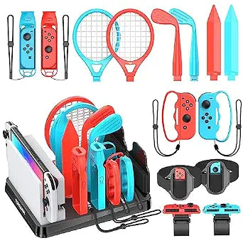 Switch Sports Accessories Kit with Storage Station - Compatible with Switch/OLED & Joy-con, Ideal for Family Sports Party Game Organization for Nintendo Switch Interactive Gaming Figures