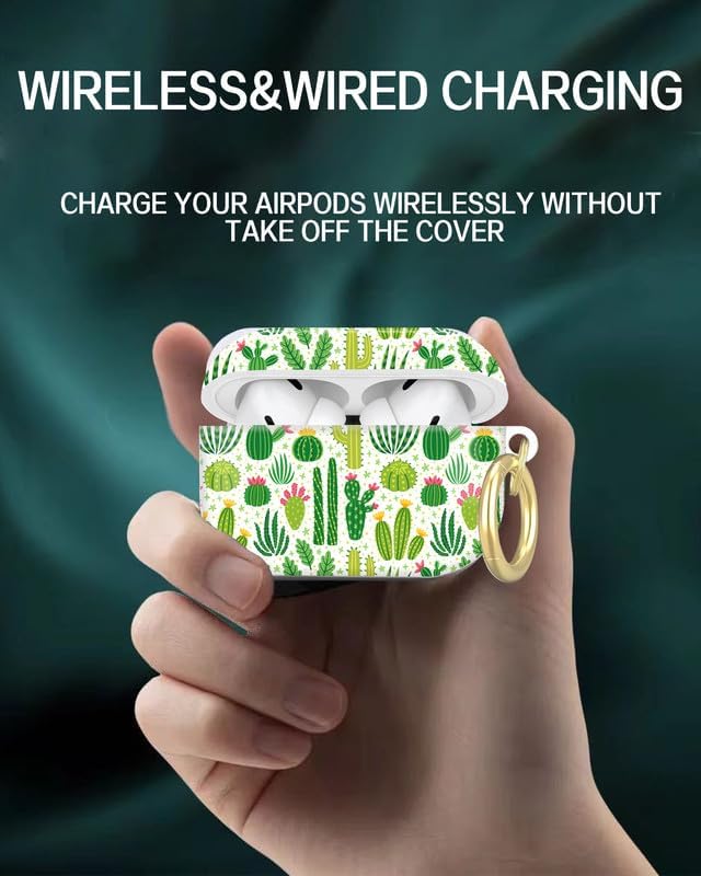 Compatible with AirPod Pro 2nd/1st Generation Case Cover with Key Chain,Full Protective Shockproof Wireless Headphone Case for Airpod Pro 2023/2022/2019(Cute Cactus)