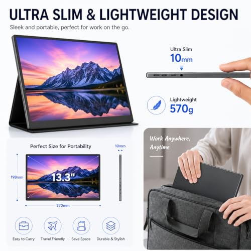 13.3Inch Portable Monitor, 60Hz, 100% sRGB, FHD 4K(3840×2160)