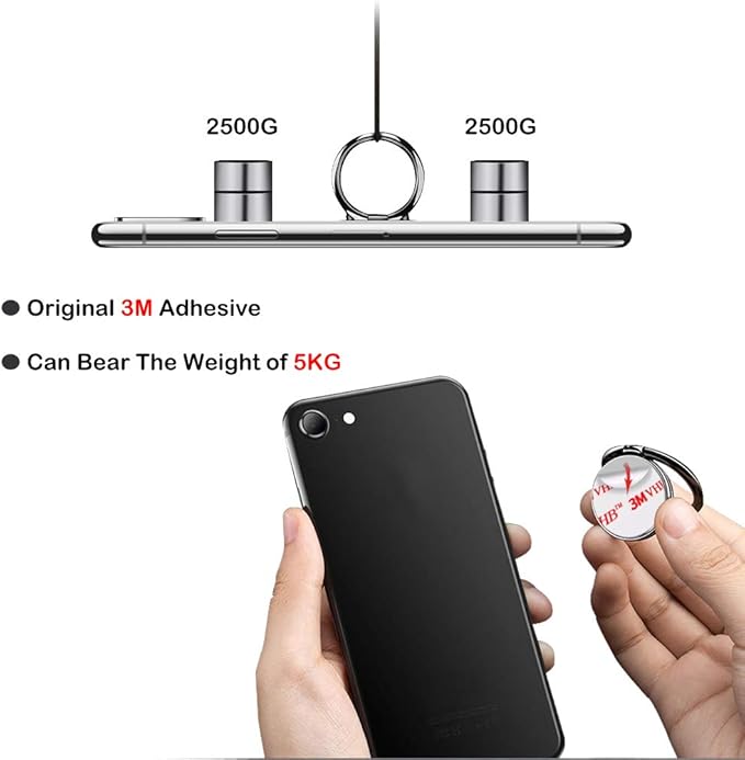 Adhesive Phone Ring Holder Grip Stand for Phone and Phone Case. (Glitter Black)