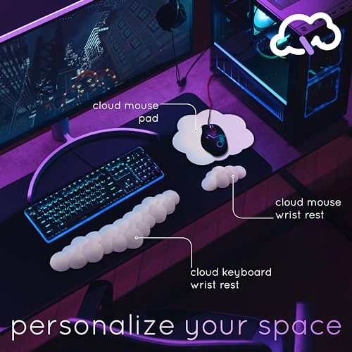 Cloud Keyboard Wrist Rest – Create-ables Qloud Cloud Wrist Rest for Computer Keyboard and Mouse, Ergonomic Memory Foam Wrist Pad with Non-Slip Base, Includes Cloud Mouse Pad – Beige