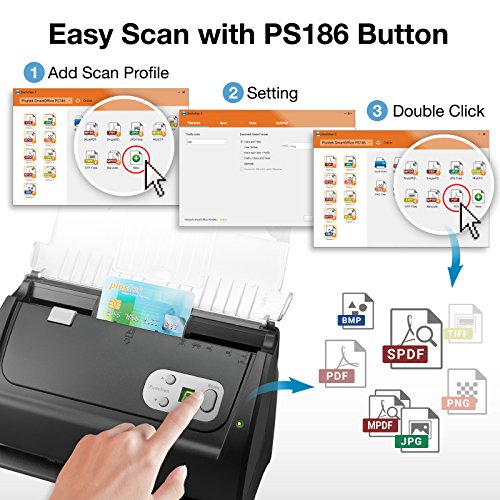 Plustek PS186 Desktop Document Scanner, with 50-Pages Auto Document Feeder (ADF). for Windows 7/8 / 10/11 (Intel/AMD only)