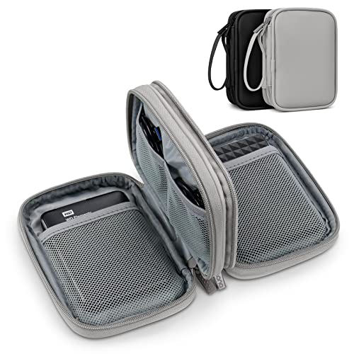 Dual Hard Drive Case Double Layers 2.5 inch External Drive Storage Carrying Bag Waterproof Shockproof for Organizing HDD and Electronic Accessories, PU Leather Gray
