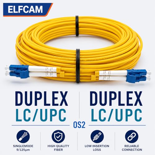 Elfcam® Fiber Optic Jumper Cable LC/UPC to LC/UPC OS2 Duplex Single Mode 9/125um (0.5m)