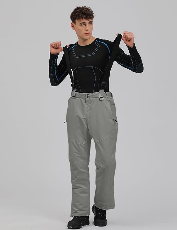 YEEFINE Men's Waterproof Snow Ski Pants Insulated Warm Winter Outdoor Snowboard Bibs with Suspenders