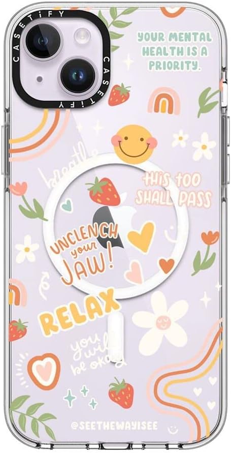 CASETiFY Clear iPhone 14 Plus Case [Not Yellowing / 6.6 ft. 3X Military Grade Drop Protection/Magsafe] - Positive Affirmations - Clear