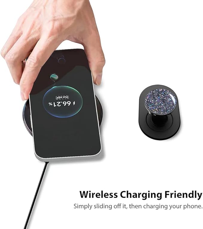 Magnetic Phone Grip for MagSafe, Phone Ring Holder Finger Kickstand Wireless Charging Compatible, Adjustable Magnet Phone Rings Gripper Stand for iPhone Mag-Safe Accessories - Sparkle Black