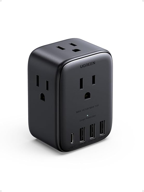 UGREEN 20W 8-Port Multi Outlet Extender Surge Protector Power Strip