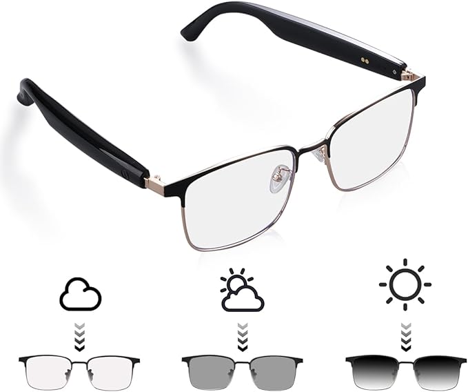 Smart Glasses for Men & Women with Photochromic Lenses, Bluetooth 5.3, Polarized, Blue Light Blocking, Open-Ear Speakers