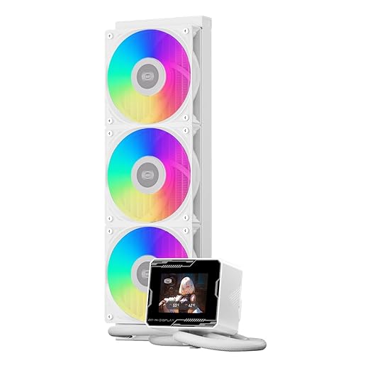 PCCOOLER Liquid CPU Cooler ARGB Display, 360mm AIO with 2.8-Inch LCD Screen, Ceramic Bearing Pump, 3×120mm ARGB PWM Fans, Aluminum Radiator, Intel LGA 1851/1700 & AMD AM5 Compatible(GT360M White)