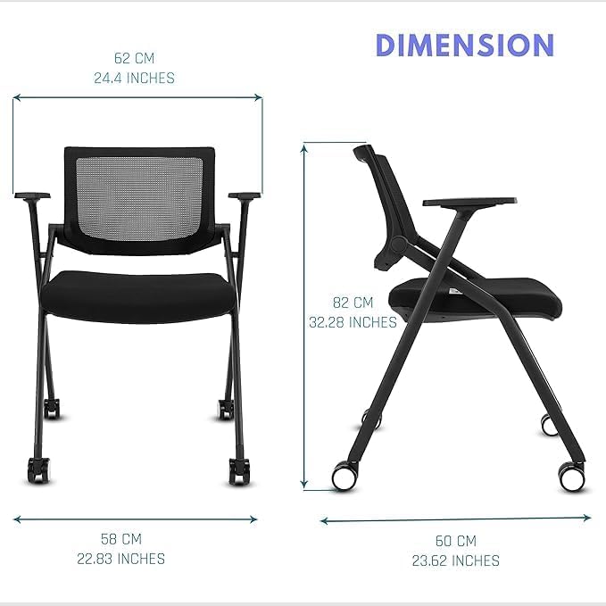 Folding Chair with Wheels and Paddle, Ergonomic Mesh Back and Arms for Office, Meetings, Conferences, Receptions, Training Rooms & Folding Office Chairs - Black 50 Pack