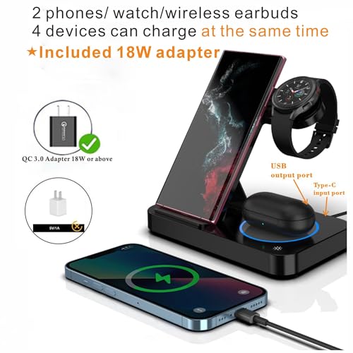 3 in 1 Charging Station for Samsung Android: Wireless Phone and Watch Charger for Galaxy S25 Ultra/S24/S23/Z Fold, Wireless Charger Stand for Galaxy Watch 8/7/6/5 Earbuds 4/3/2/Pro,Not for Watch 9