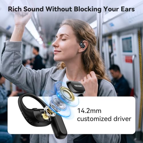 TECKNET Open Ear Headphones, Wireless Earbuds with Ear Hooks, Black