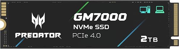 Predator M.2 SSD 2TB GM7000 with DRAM cache NVMe 1.4 2280 PCIe Gen4×4 Ultra high speed (maximum read: 7400MB/s, max write: 6700MB/s) 3D NAND TLC Internal SSD Compatible with PS5 Pro - BL.9BWWR.106