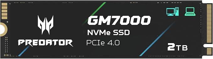 Predator M.2 SSD 2TB GM7000 with DRAM cache NVMe 1.4 2280 PCIe Gen4×4 Ultra high speed (maximum read: 7400MB/s, max write: 6700MB/s) 3D NAND TLC Internal SSD Compatible with PS5 Pro - BL.9BWWR.106