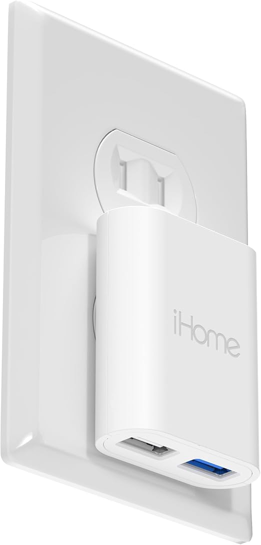 iHome Slim 2-Port USB Wall Charger, Flat Multiport Travel Plug Adapter