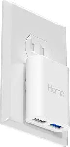 iHome Slim 2-Port USB Wall Charger, Flat Multiport Travel Plug Adapter