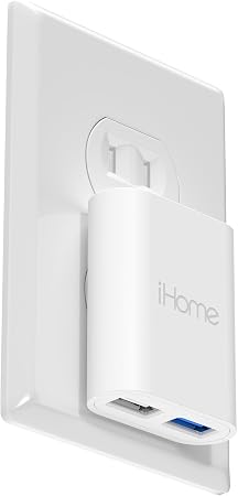 iHome Slim 2-Port USB Wall Charger, Flat Multiport Travel Plug Adapter