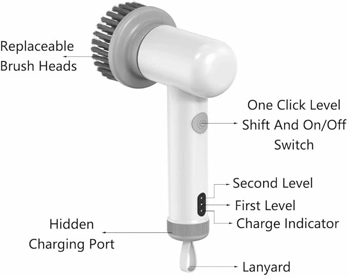 SEIWEI Electric Spin Scrubber Electric Cleaning Brush Cordless Power Scrubber with 3 Replaceable Brush Heads Handheld Power Shower Scrubber for Bathtub, Floor, Wall, Tile, Toilet, Window, Sink - Grey