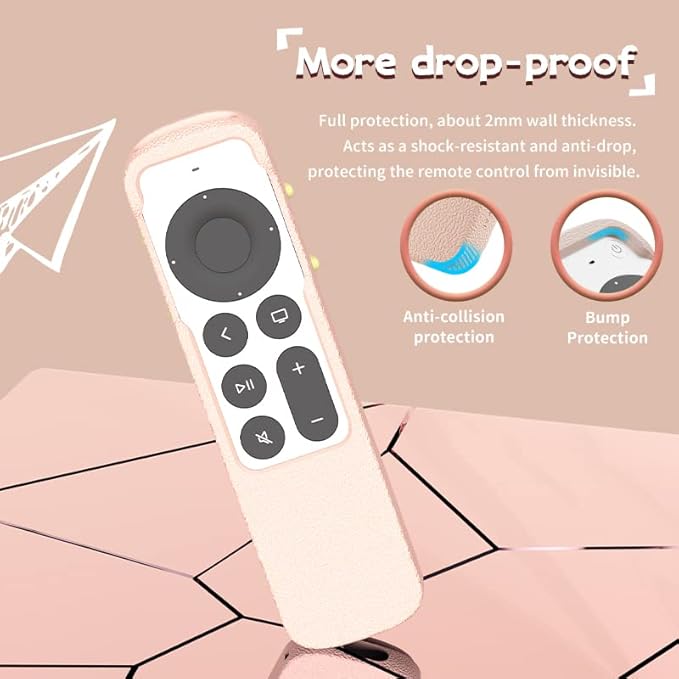 SIKAI CASE Silicone Case Fit Designed for Apple TV 4K 2021/2022 Siri Remote Protective Case with Shockproof Compatible with AirTag, Anti-Lost with Lanyard(Pink Gator)