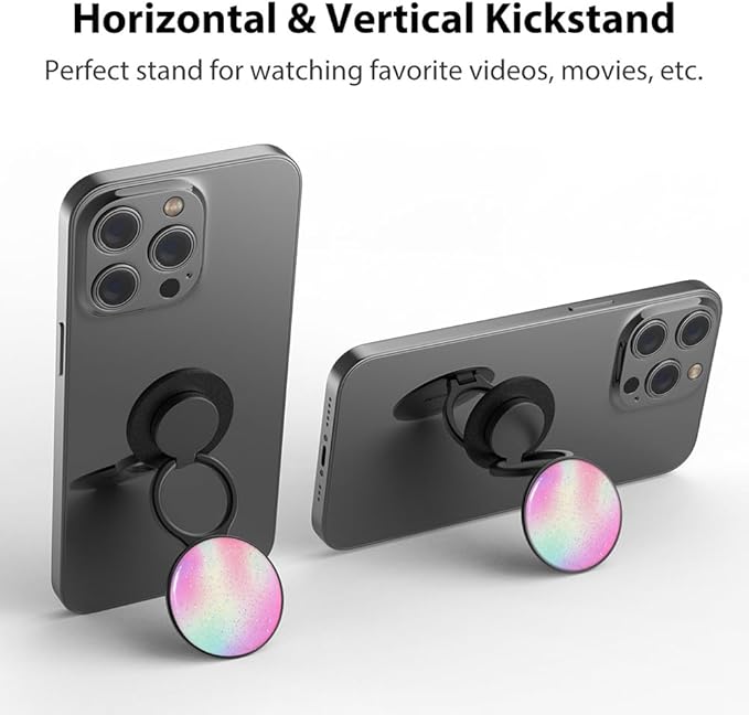Phone Grip, Phone Ring Holder Finger Kickstand, 360°Rotation & Adjustable Metal Cell Phone Rings Gripper Stand Work with Magnetic Car Mount for iPhone Samsung & Other Phones - Rainbow
