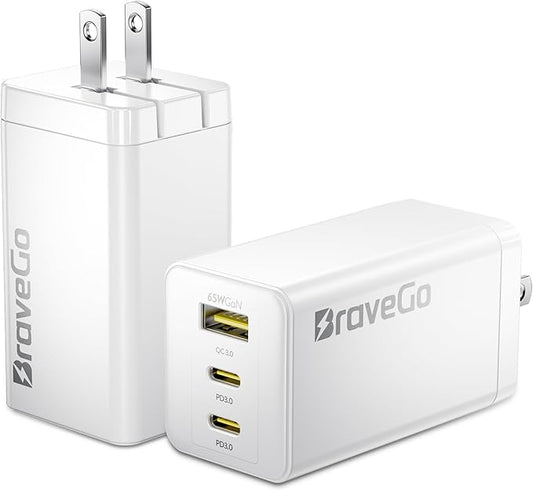 65W Charger Block, 3-Port Fast Charging Adapter, GaN Tech, Compact Wall Plug Block, Light Weight for Travel, for iPhone 15/14/13/12 Plus Pro Max, iPad Pro, iPad, MacBook Air, Samsung, AirPods