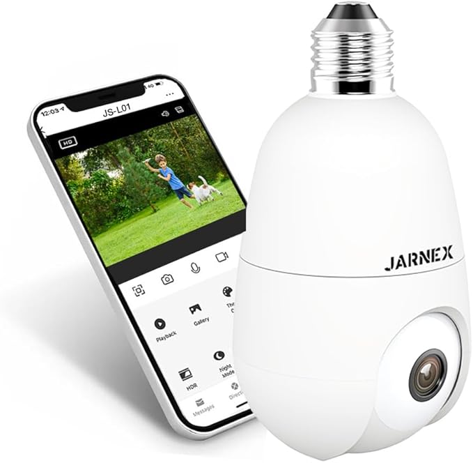 4MP Bulb Home Security Camera - 5G & 2.4GHz WiFi, 360° Wireless Outdoor/Indoor, Color Night Vision, 2-Way Audio, Siren Alarm, Compatible with Google and Alexa